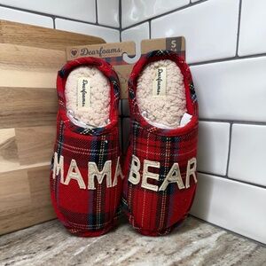 Dearfoams Red Plaid Mama Bear Sherpa Lined Clog House Slippers - NWT